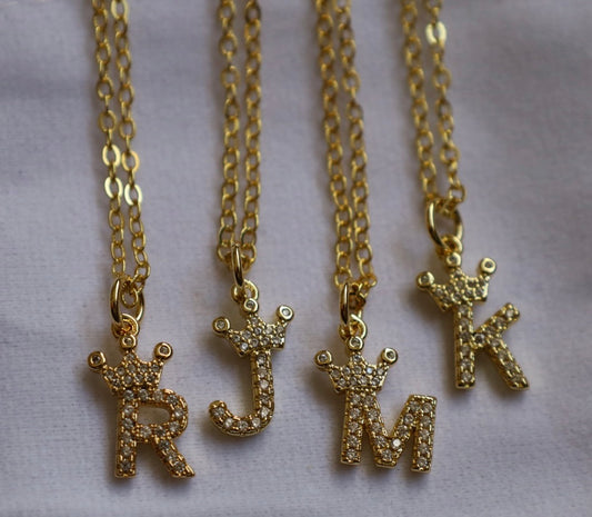 ♕Mini crown initial necklace